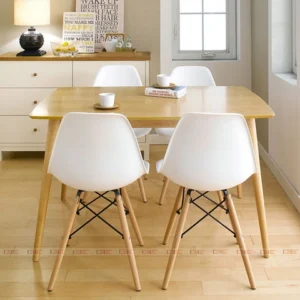 Bộ Bàn Ăn 4 Ghế IBIE Sarah Màu Trắng Mặt Veneer Gỗ Tự Nhiên